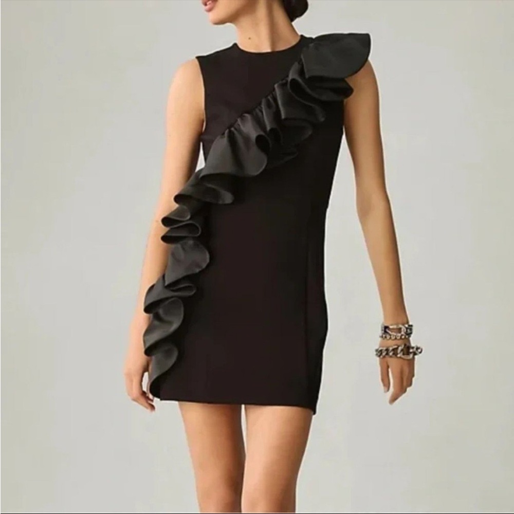 Anthropologie Hutch Sleeveless Ruffle Sheath‎ Dress Size M Black